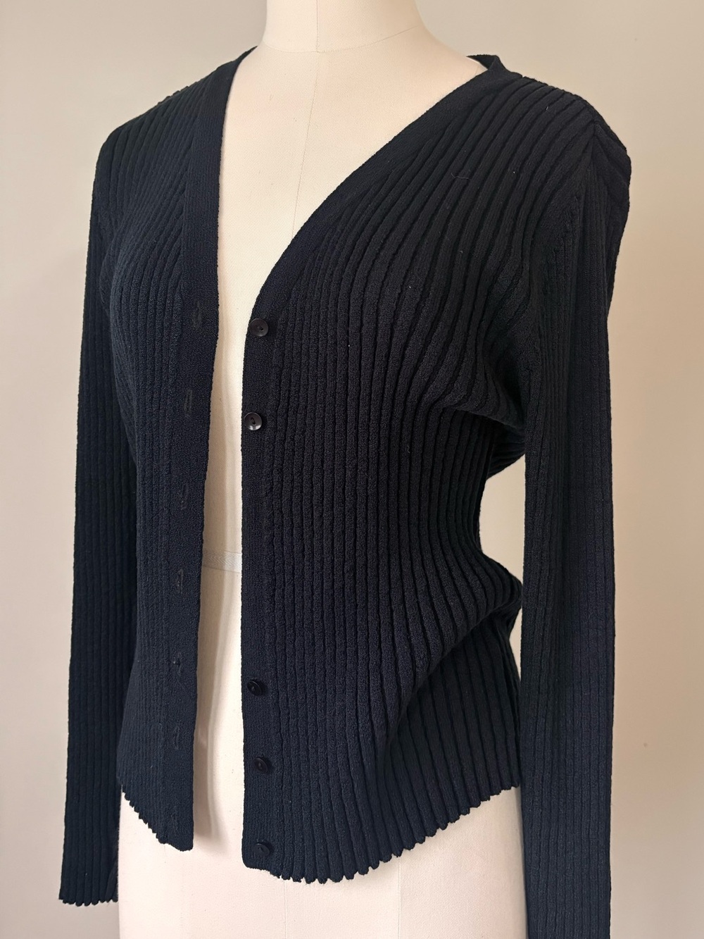 Vintage Black Ribbed Cardigan